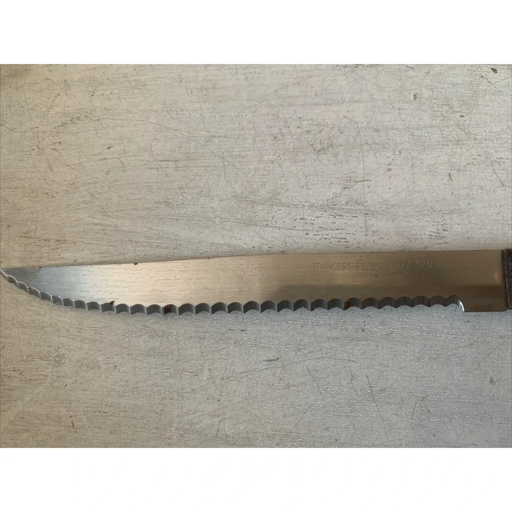 Forgecraft USA Steak‎ Knife Serrated Stainless Steel Wood Handle Vintage 8.25in